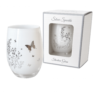 Happy 30th Birthday Silver Sparkle Gin Glass with silver heart design and gift box