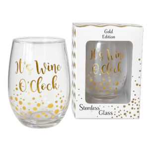 Leonardo Collection Gold Edition It's Wine O'Clock stemless wine glass in gift box