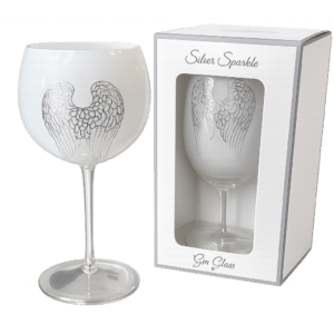 Silver sparkle angel wings gin glass in gift box by Lesser and Pavey
