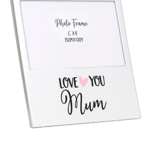 Love You Mum aluminium photo frame for 6 x 4 inch photograph with pink heart detail