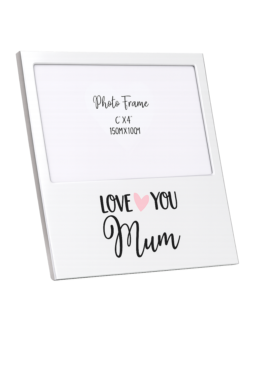 Love You Mum aluminium photo frame for 6 x 4 inch photograph with pink heart detail