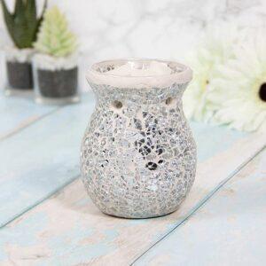 Silver mosaic wax melt burner with reflective mirrored finish