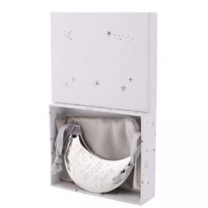 Silver moon keepsake ornament with Love You To The Moon & Back message in luxury gift box