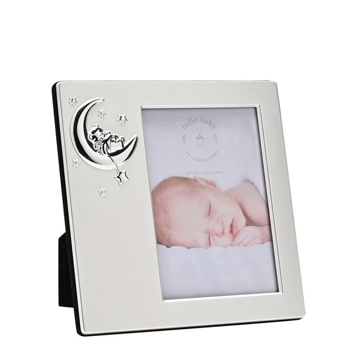 Impressions silver baby photo frame with moon and sleeping baby decoration