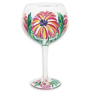 Tropical Flowers gin glass hand painted