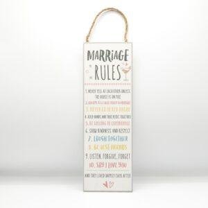 Marriage Rules wooden hanging plaque with rope hanger and pastel typography